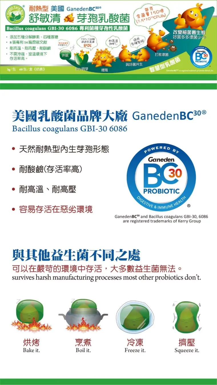 酷冷特選【台灣康田】舒敏清 耐熱芽孢乳酸菌 60包/盒 介紹圖 1